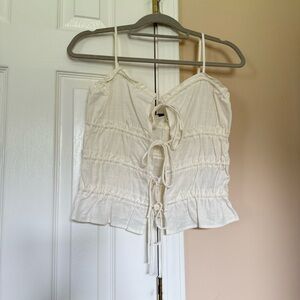 NWT White Ruffled Women's Tie Up Top